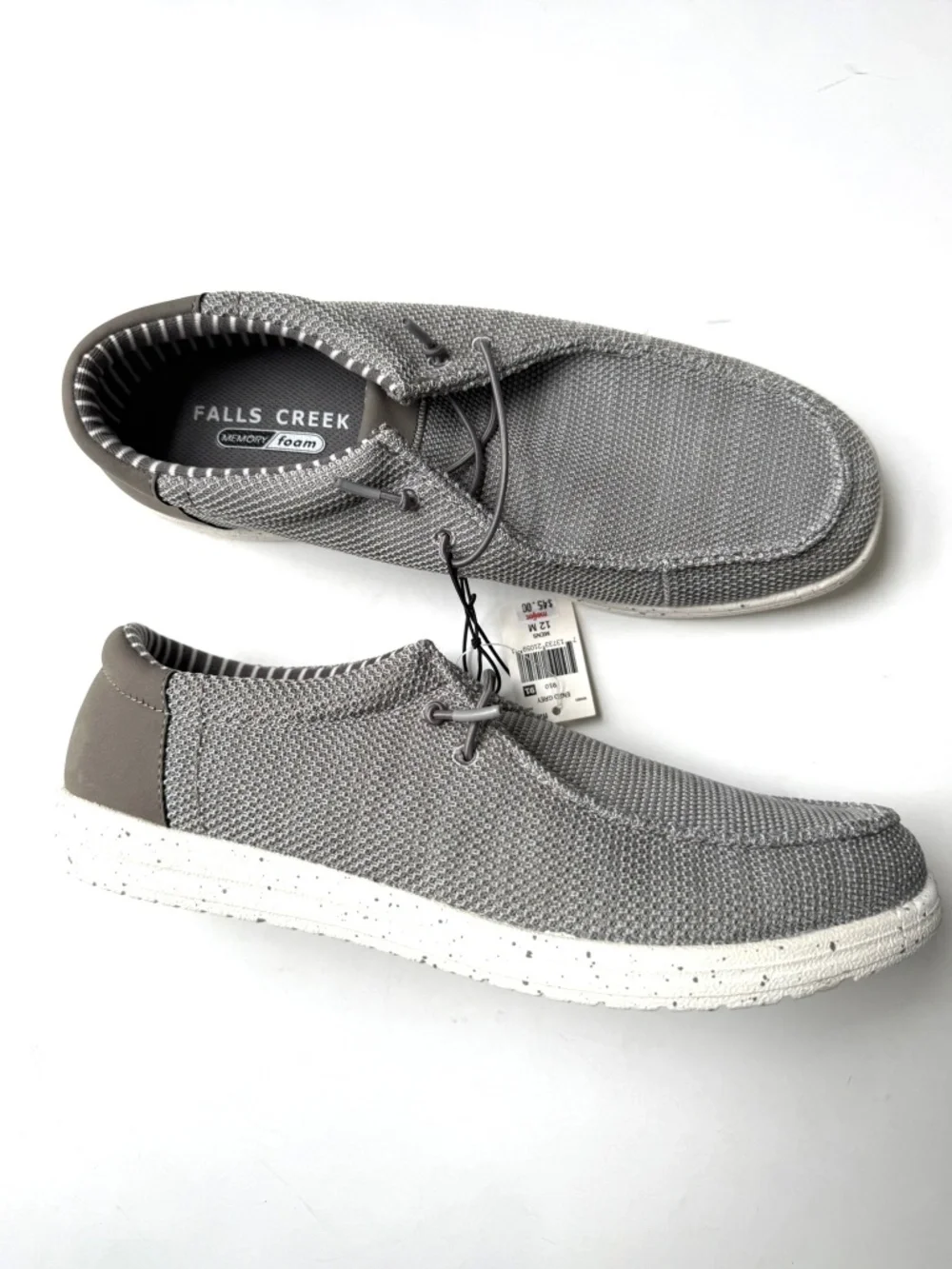 FALLS CREEK New $35 Enzo Mens 12 Gray White Slip On Memory Foam Casual Shoes 109
